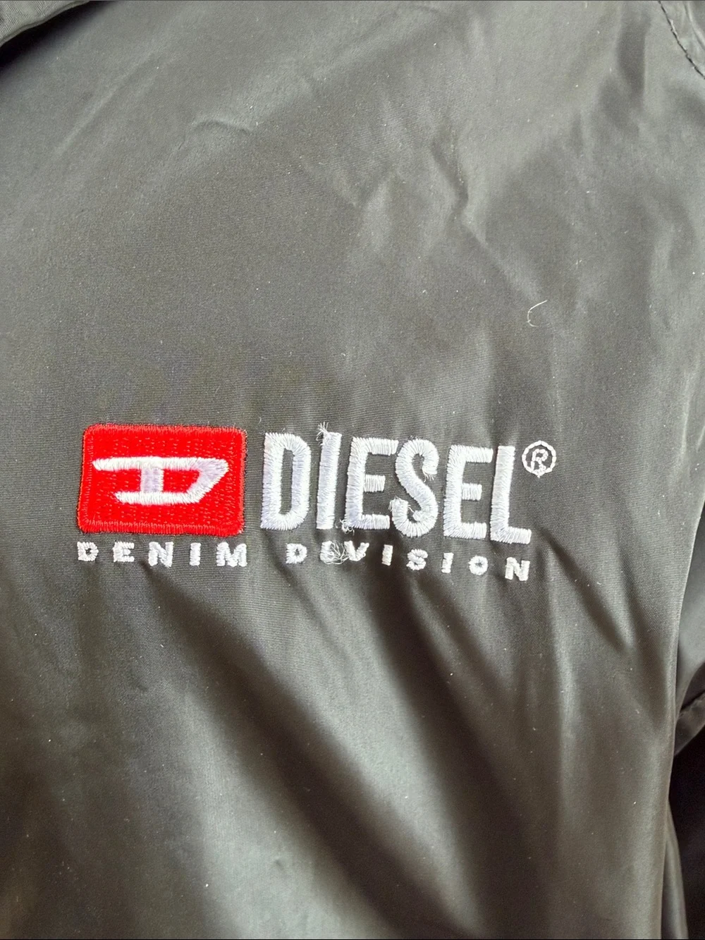 Diesel Black Windbreaker with White Snaps and Red Logo Medium Like New